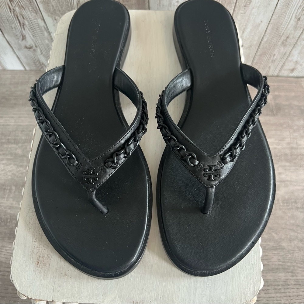 Tory Burch Every Chain Sandals Black New 7
